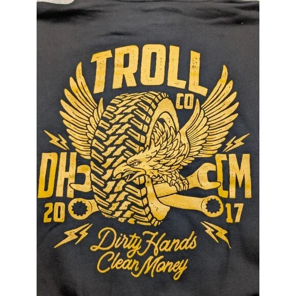 NWT TROLL CO Hoodie Winged Roller Small Dirty Hands Clean Money Black Pullover - Picture 9 of 9